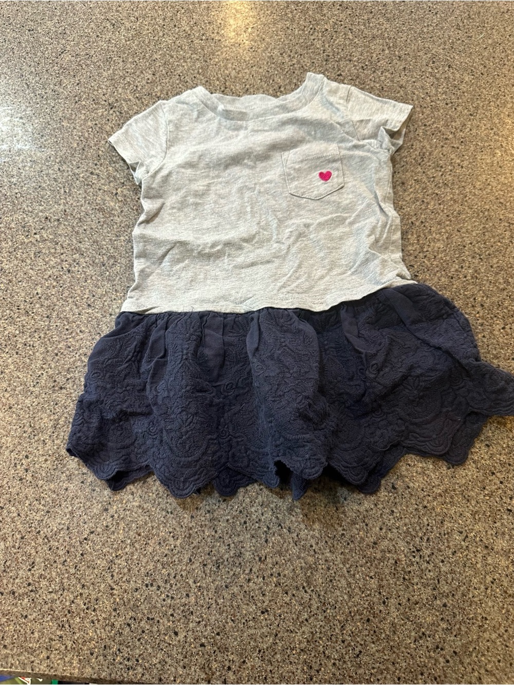 OshKosh B'gosh Gray Top with Navy Lace Skirt and Pink Heart